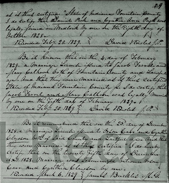 Orson Kerr / Carr marriage record