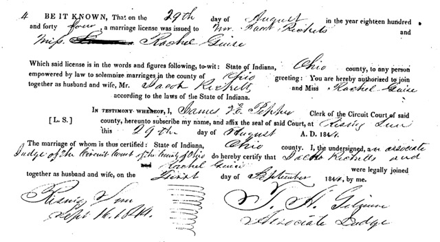 Jacob Ricketts Rachel Guise marriage certificate 