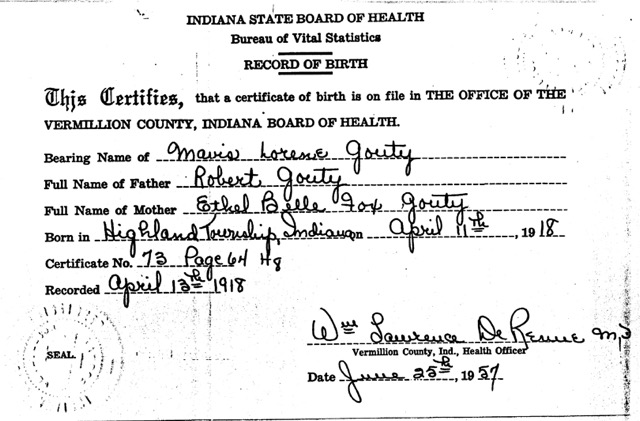 birth certificate Mavis L Gouty 4-11-18 