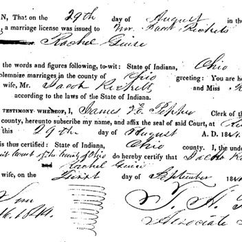 Jacob Ricketts Rachel Guise marriage certificate 