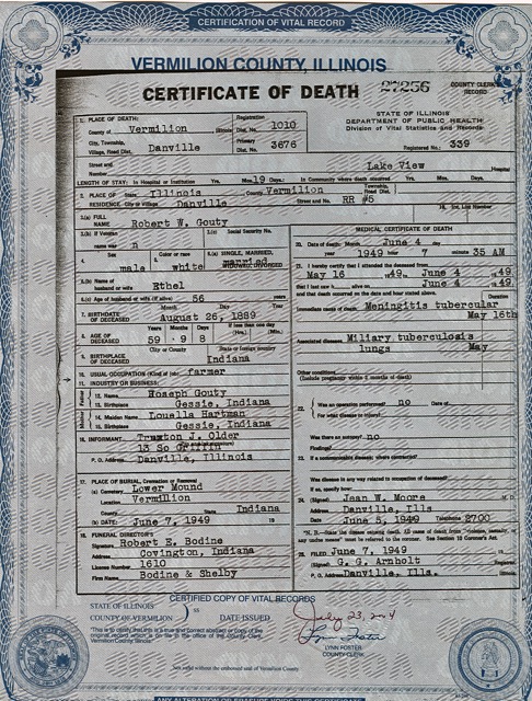Robert W Gouty death certificate 