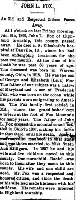 John L Fox obit The Hoosier State Newport, IN Wed 11 Jan 1899 p1 c3 .jpg