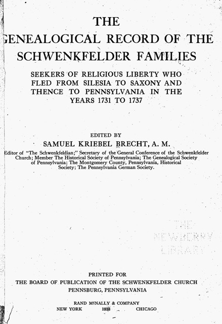 Schwenkfelder Families - cover