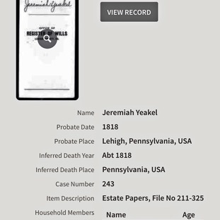 Jeremiah Yeakel estate
